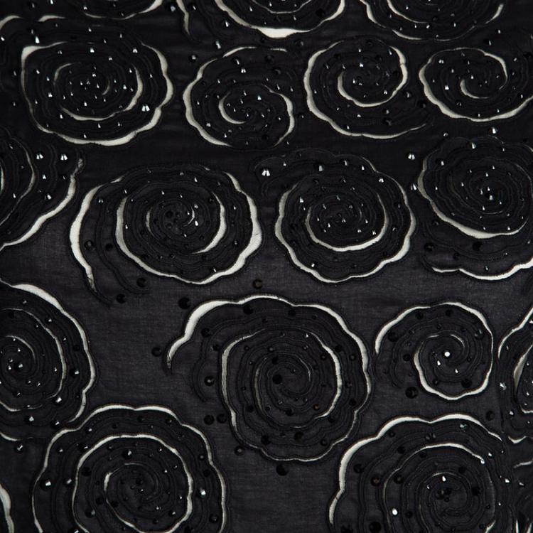 Pre Owned Catherine Malandrino Black Cotton Cutwork Floral Embridered Embellished Shift Dress S