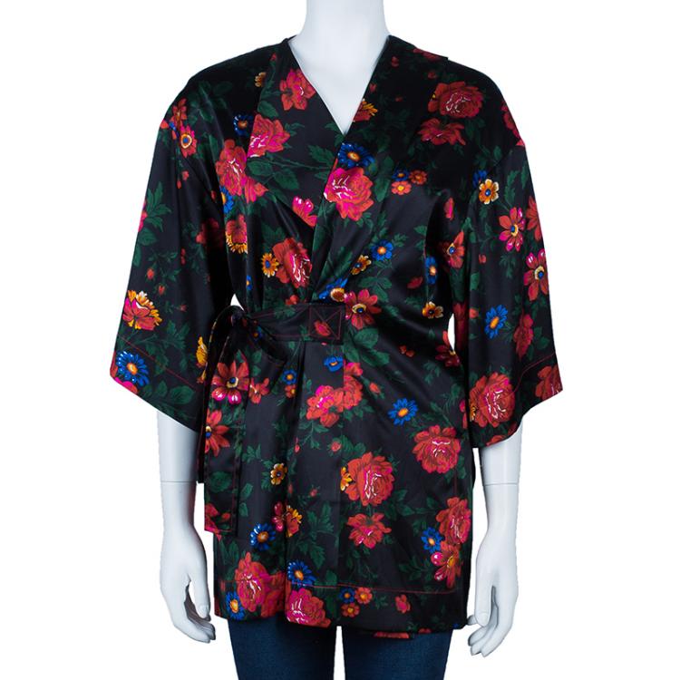 Pre Owned Celine Multicolor Floral Print Kimono Top M
