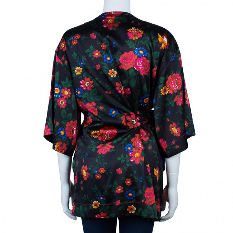 Pre Owned Celine Multicolor Floral Print Kimono Top M