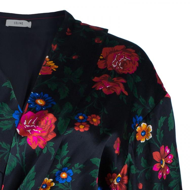 Pre Owned Celine Multicolor Floral Print Kimono Top M
