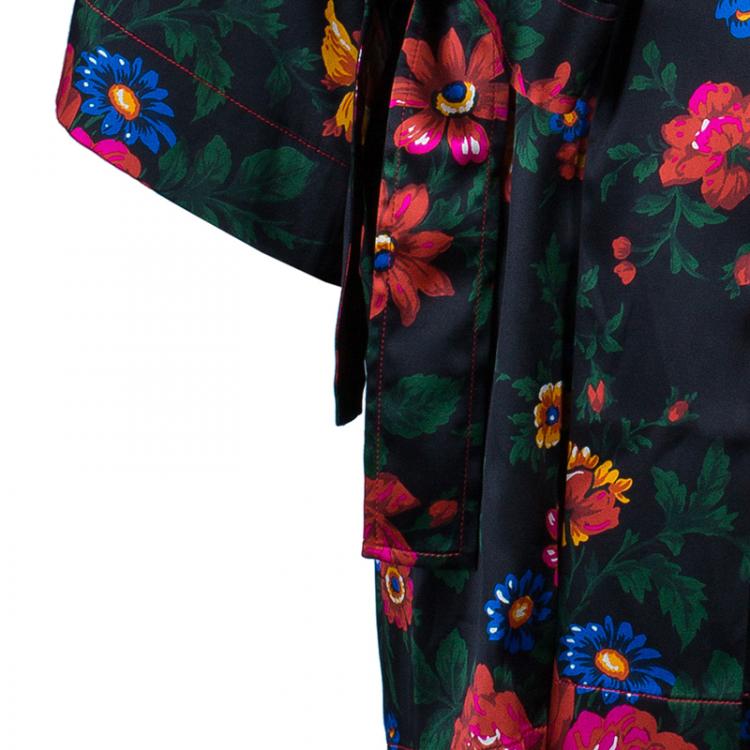 Pre Owned Celine Multicolor Floral Print Kimono Top M