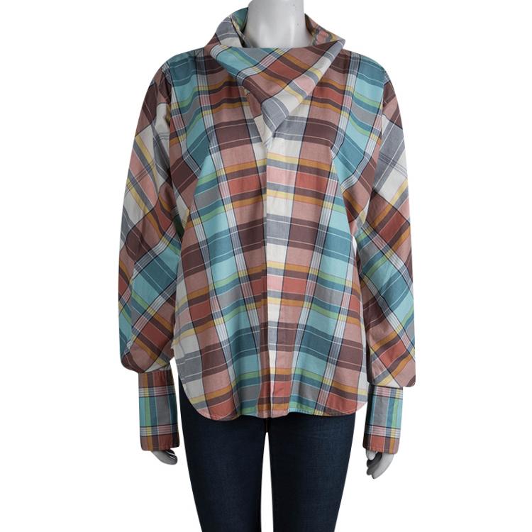 Pre Owned Celine Checkered Flap Detail Button Down Cotton Shirt M