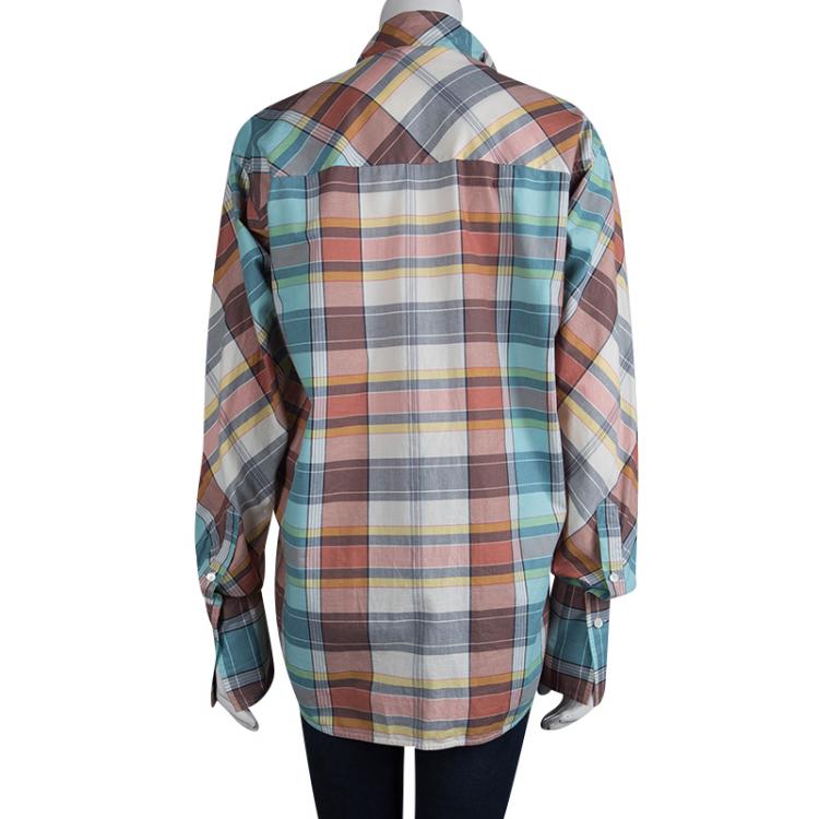 Pre Owned Celine Checkered Flap Detail Button Down Cotton Shirt M