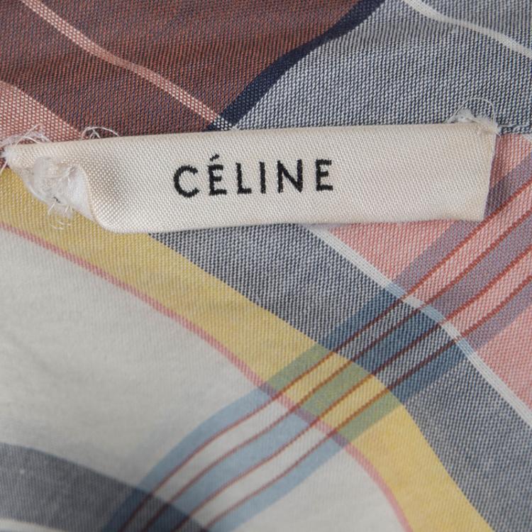 Pre Owned Celine Checkered Flap Detail Button Down Cotton Shirt M