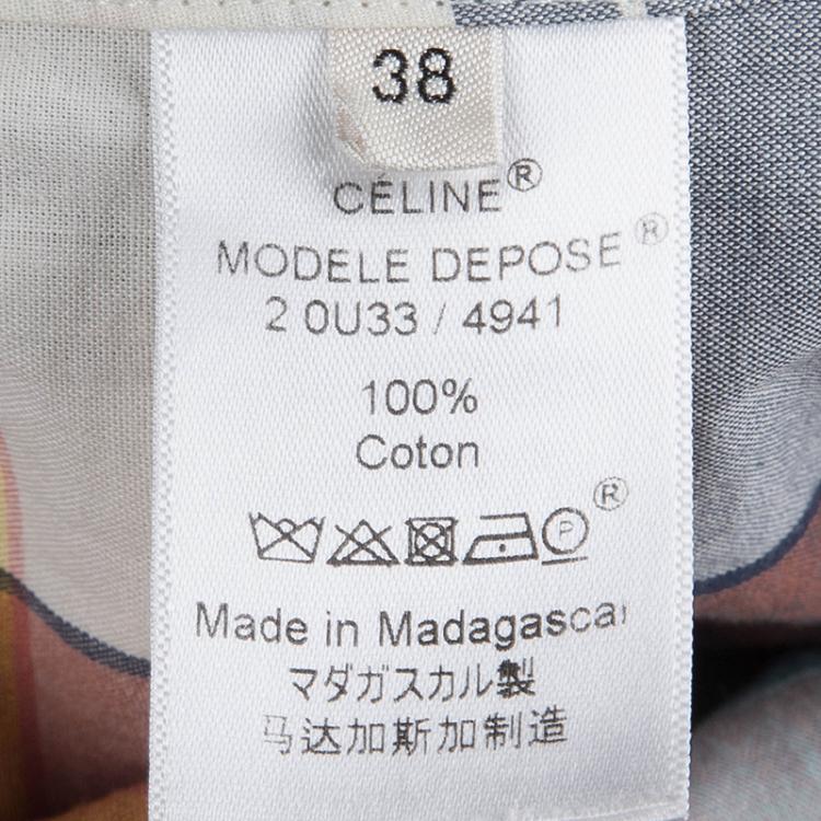 Pre Owned Celine Checkered Flap Detail Button Down Cotton Shirt M