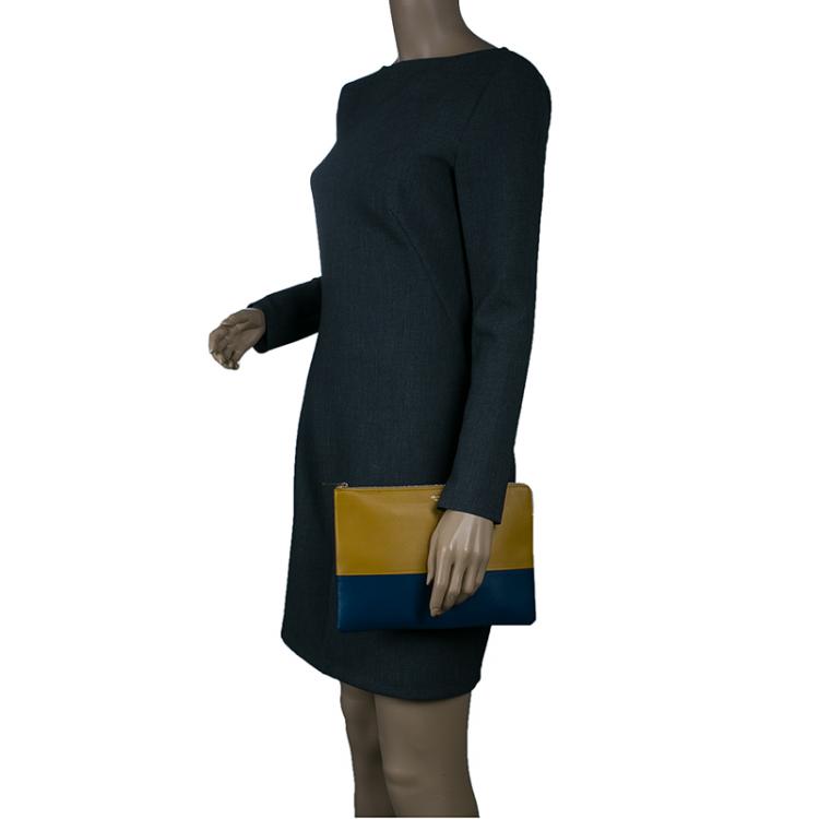 Pre Owned Celine Bi Color Leather Solo Clutch