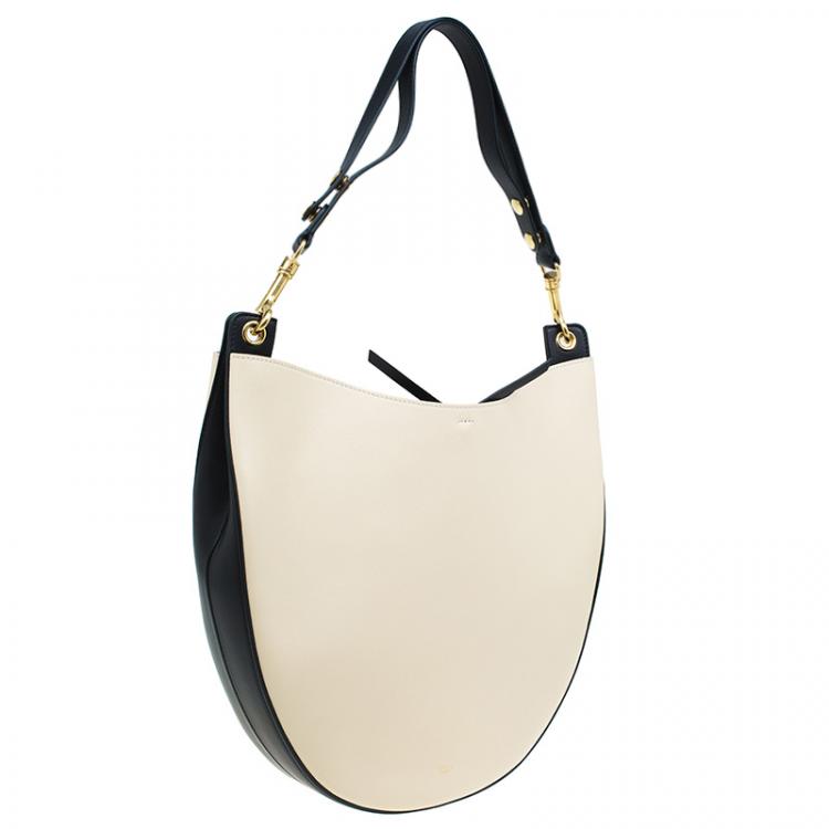 Pre Owned Celine Beige/Black Smooth Calfskin Leather Medium Seashell Hobo