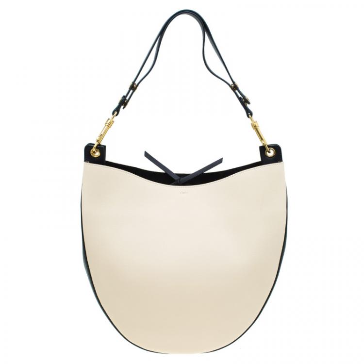 Pre Owned Celine Beige/Black Smooth Calfskin Leather Medium Seashell Hobo