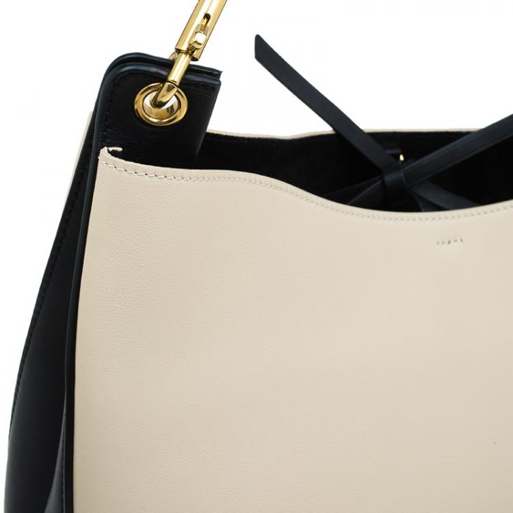 Pre Owned Celine Beige/Black Smooth Calfskin Leather Medium Seashell Hobo