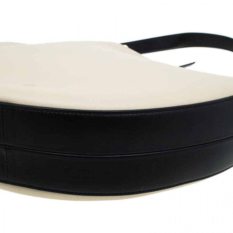 Pre Owned Celine Beige/Black Smooth Calfskin Leather Medium Seashell Hobo