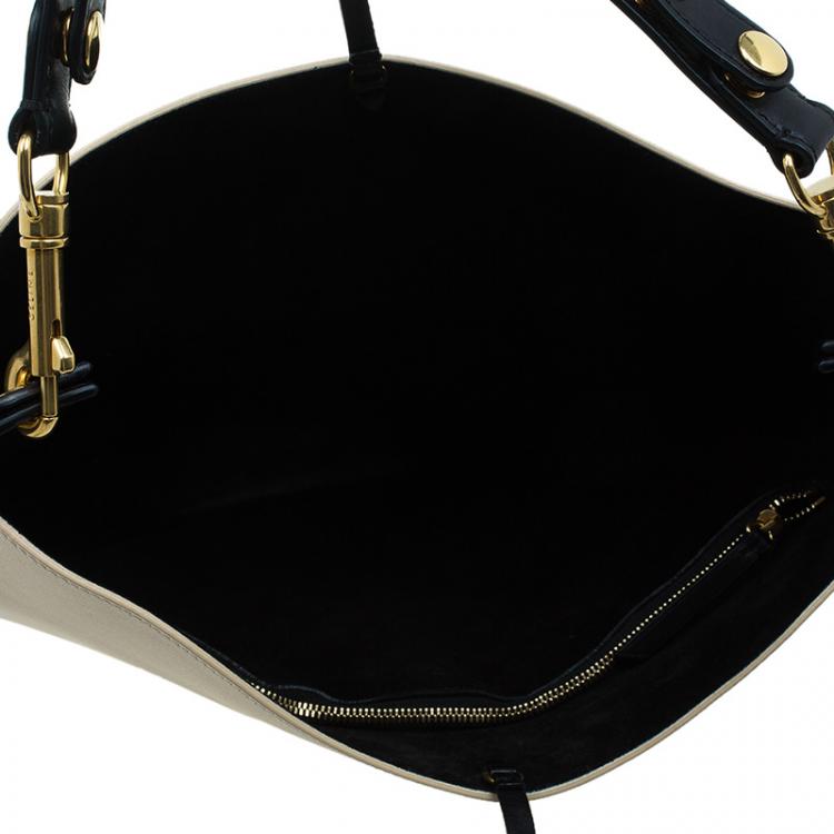 Pre Owned Celine Beige/Black Smooth Calfskin Leather Medium Seashell Hobo