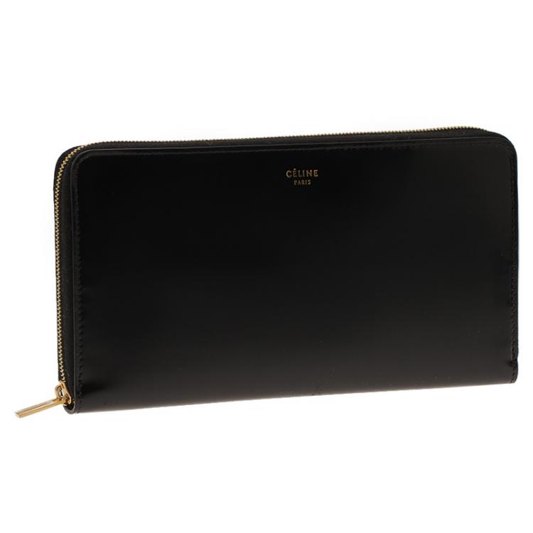 Pre Owned Celine Black Patent Continental Zip Around Wallet