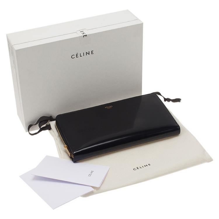 Pre Owned Celine Black Patent Continental Zip Around Wallet