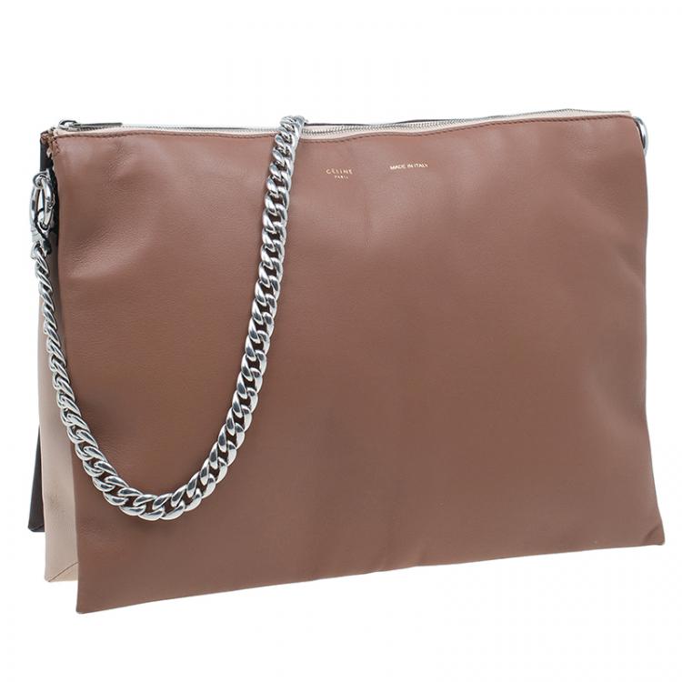 Pre Owned Celine Tri Color Soft Leather Trio Zip Chain Clutch