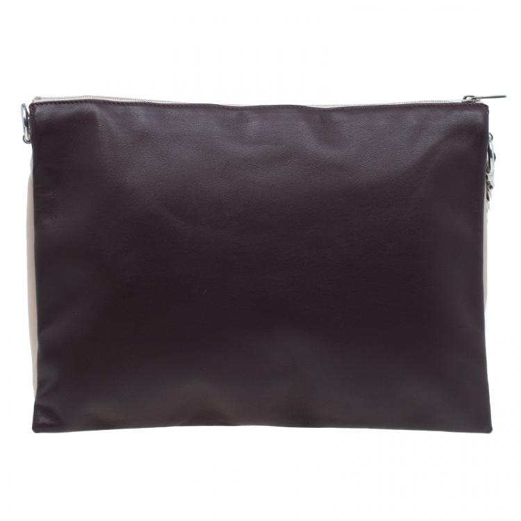 Pre Owned Celine Tri Color Soft Leather Trio Zip Chain Clutch