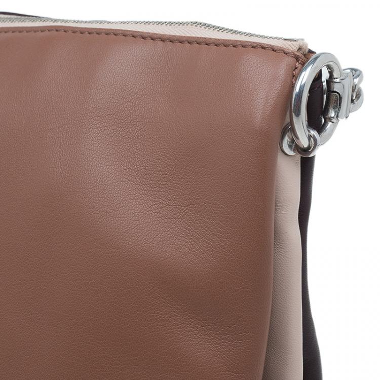 Pre Owned Celine Tri Color Soft Leather Trio Zip Chain Clutch