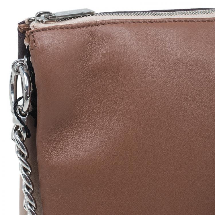 Pre Owned Celine Tri Color Soft Leather Trio Zip Chain Clutch