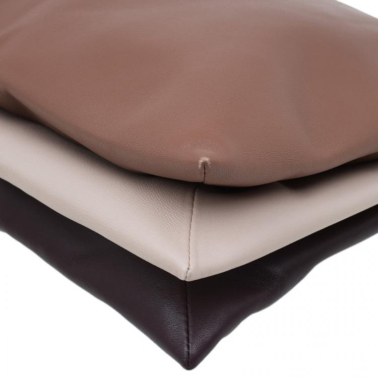 Pre Owned Celine Tri Color Soft Leather Trio Zip Chain Clutch