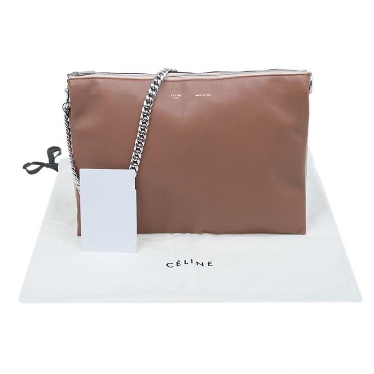 Pre Owned Celine Tri Color Soft Leather Trio Zip Chain Clutch