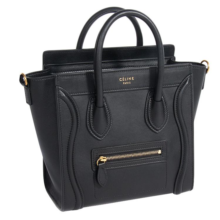 Pre Owned Celine Black Leather Nano Luggage Tote