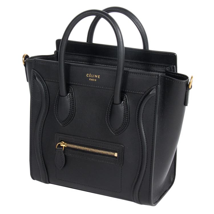 Pre Owned Celine Black Leather Nano Luggage Tote