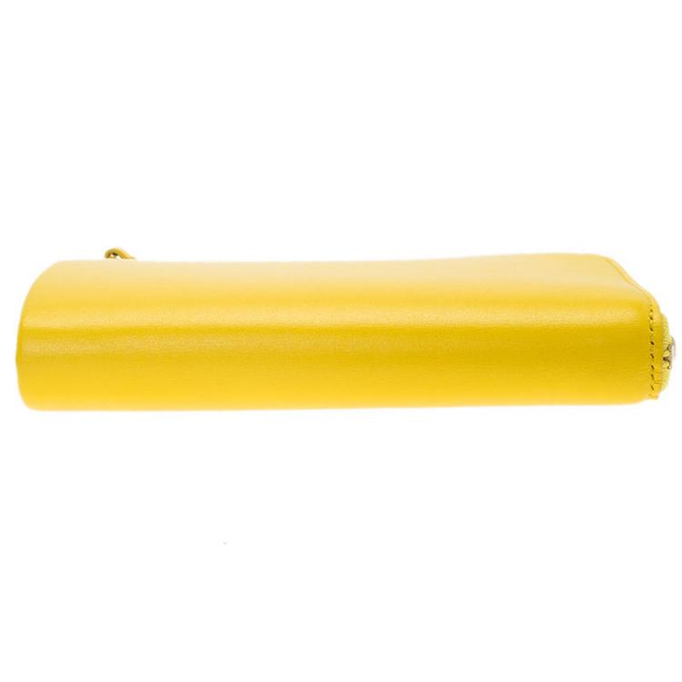 Pre Owned Celine Yellow Leather Half Zip Continental Wallet