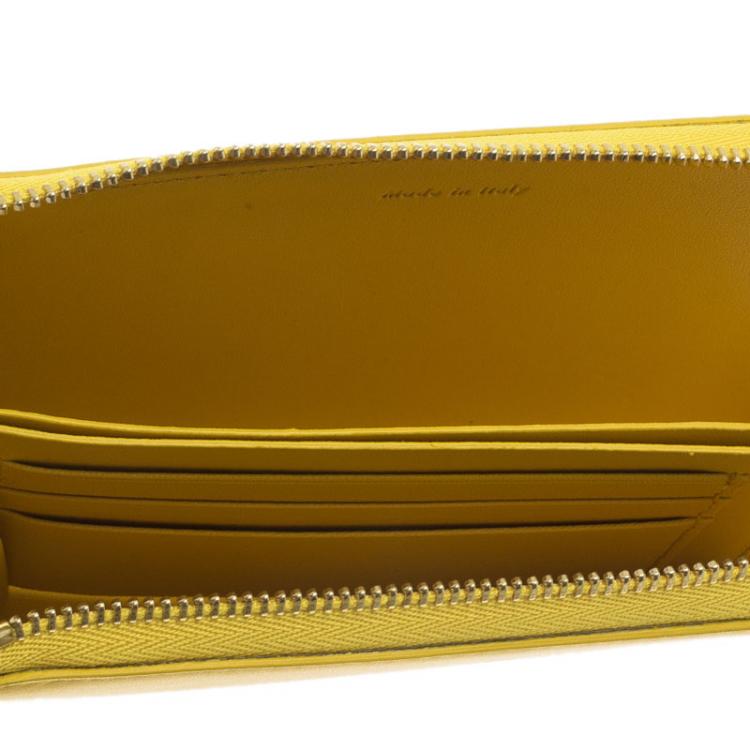 Pre Owned Celine Yellow Leather Half Zip Continental Wallet