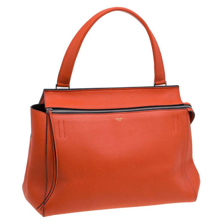 Pre Owned Céline Poppy Red Coquelicot Leather Medium Edge Bag