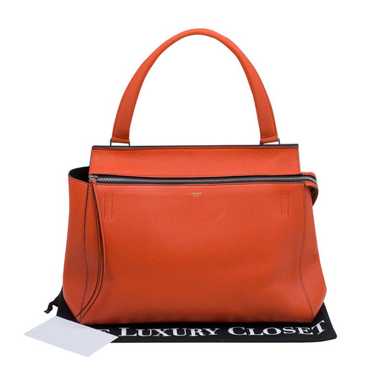 Pre Owned Céline Poppy Red Coquelicot Leather Medium Edge Bag