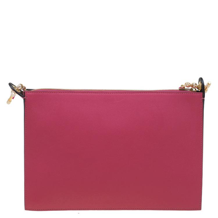 Pre Owned Celine Tri Color Leather Medium Pocket Chain Clutch