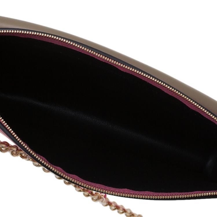 Pre Owned Celine Tri Color Leather Medium Pocket Chain Clutch