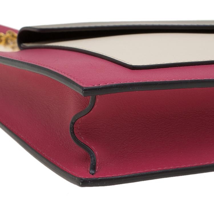 Pre Owned Celine Tri Color Leather Medium Pocket Chain Clutch