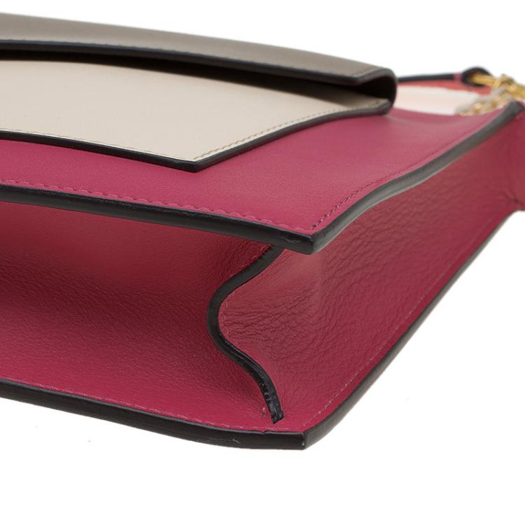 Pre Owned Celine Tri Color Leather Medium Pocket Chain Clutch