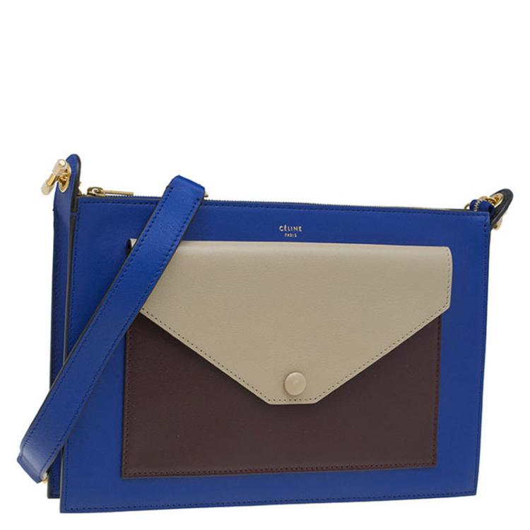 Pre Owned Celine Tri Color Leather Medium Pocket Chain Clutch