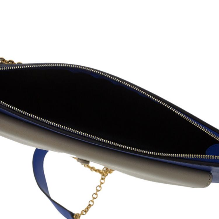 Pre Owned Celine Tri Color Leather Medium Pocket Chain Clutch