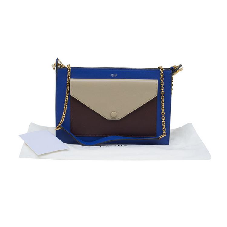 Pre Owned Celine Tri Color Leather Medium Pocket Chain Clutch