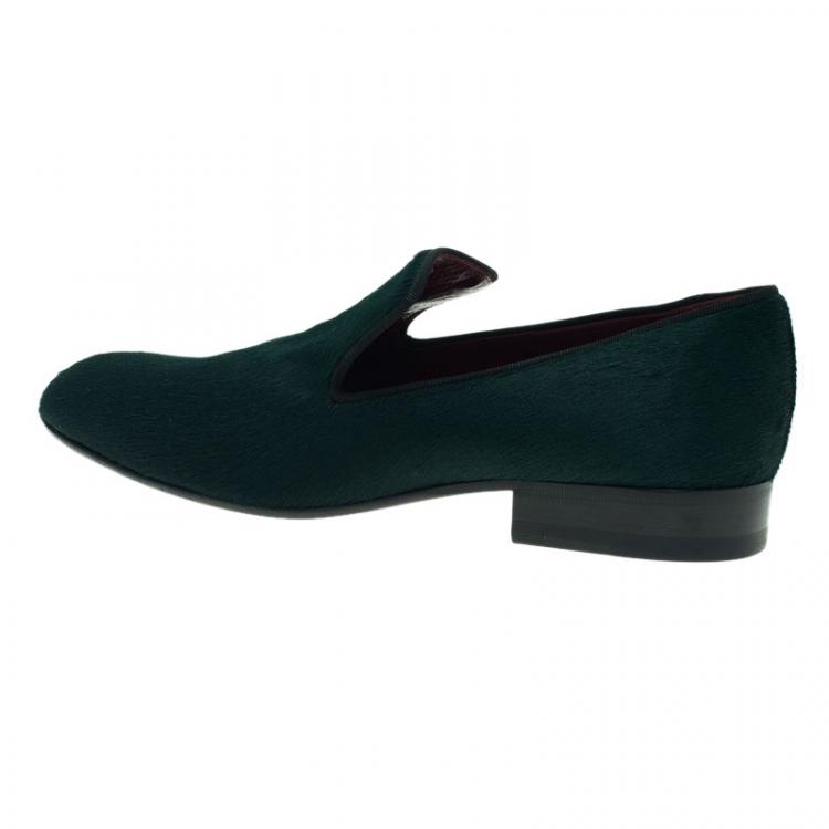 Pre Owned Celine Green Pony Hair Smoking Slippers Size 38