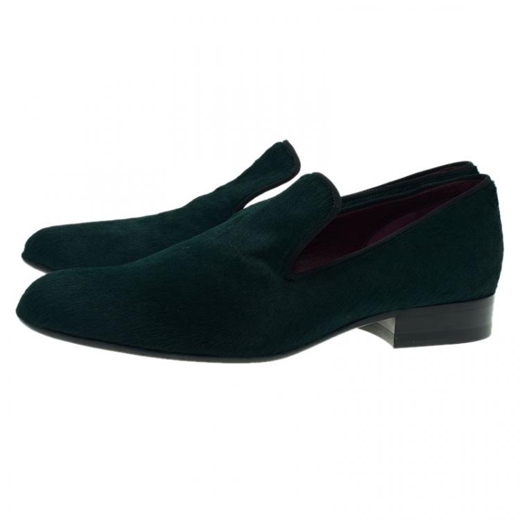 Pre Owned Celine Green Pony Hair Smoking Slippers Size 38