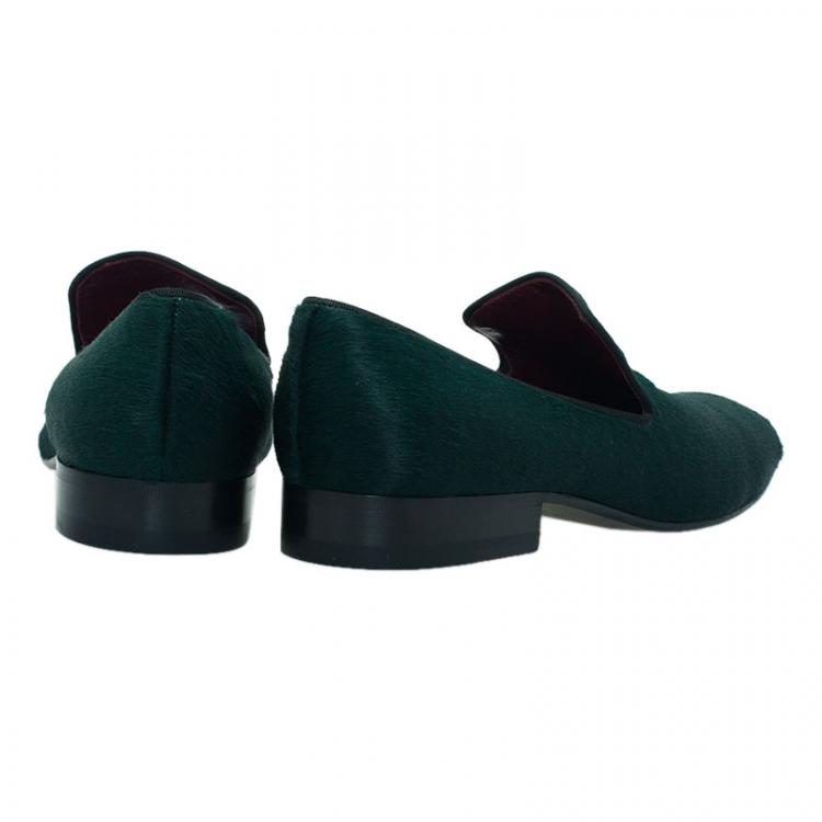 Pre Owned Celine Green Pony Hair Smoking Slippers Size 38