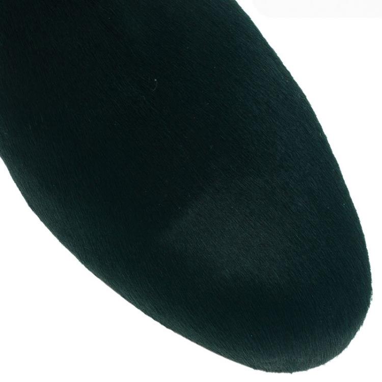 Pre Owned Celine Green Pony Hair Smoking Slippers Size 38
