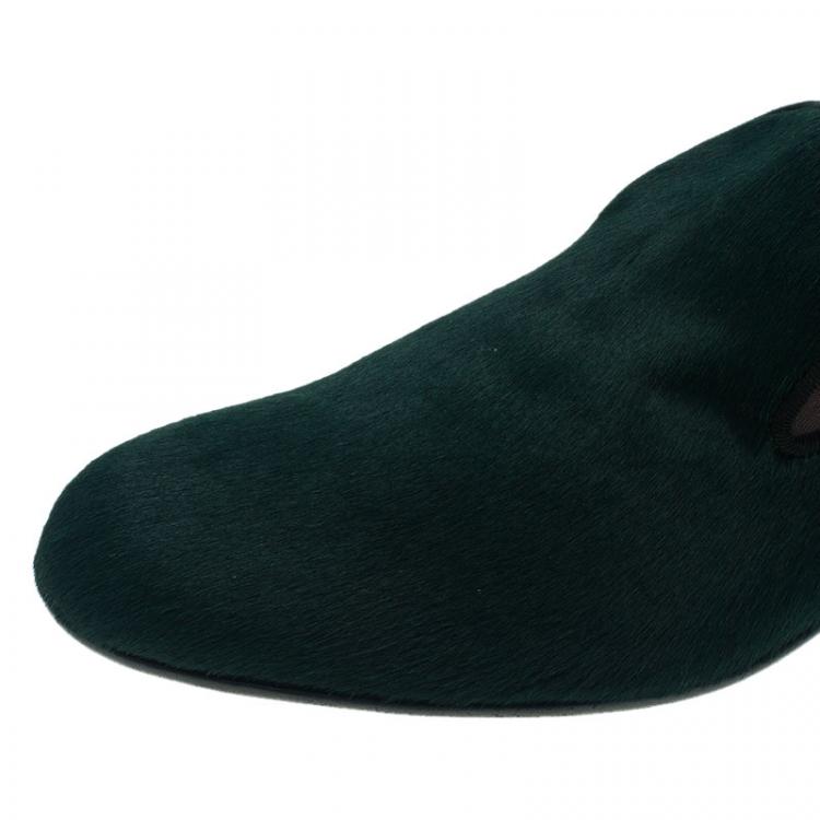Pre Owned Celine Green Pony Hair Smoking Slippers Size 38