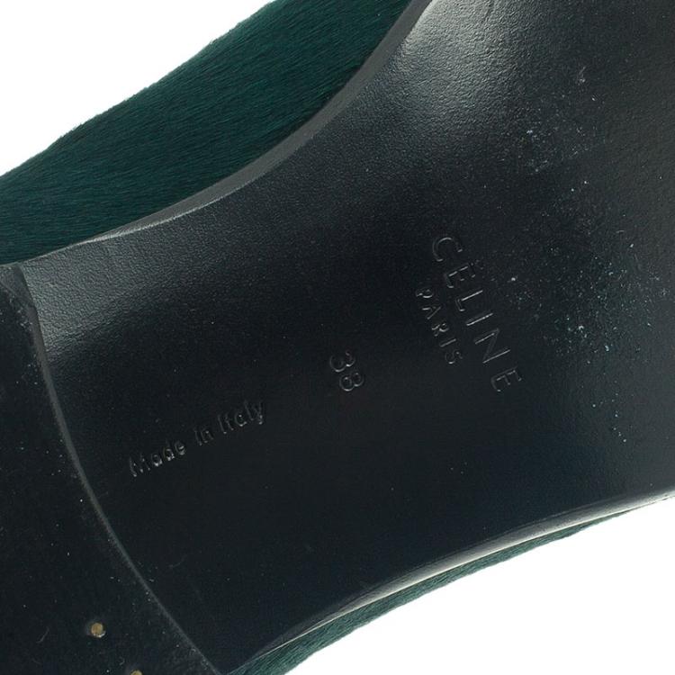 Pre Owned Celine Green Pony Hair Smoking Slippers Size 38