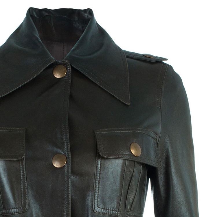 Pre Owned Celine Brown Leather Riding Jacket S