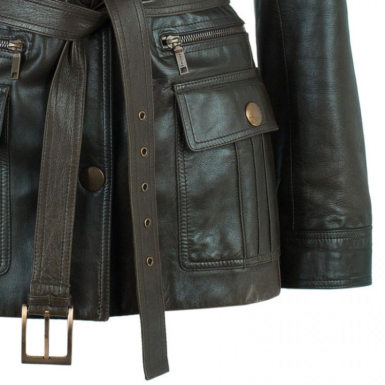 Pre Owned Celine Brown Leather Riding Jacket S