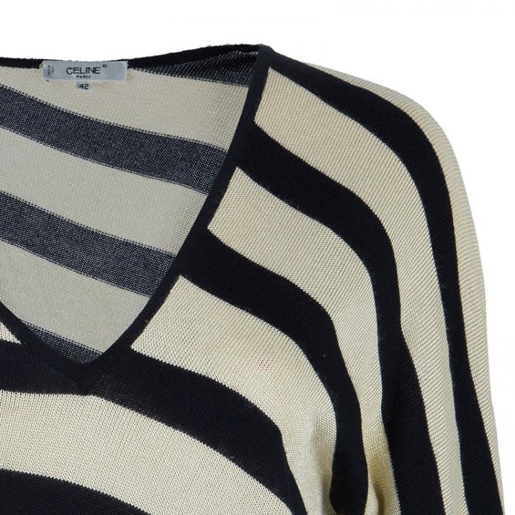 Pre Owned Celine Monochrome Knit Stripe Top L