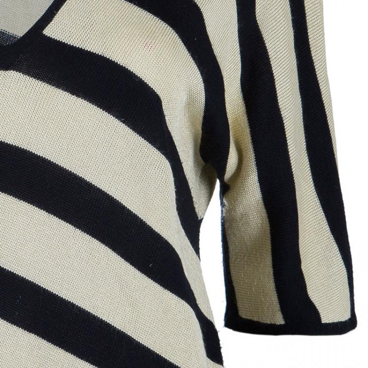 Pre Owned Celine Monochrome Knit Stripe Top L