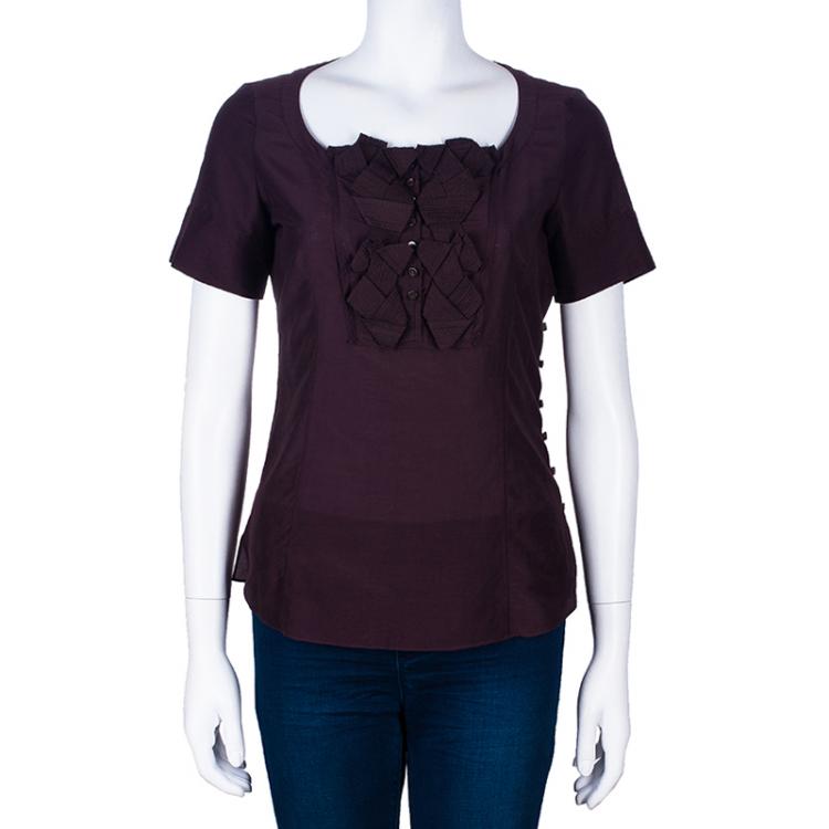 Pre Owned Celine Burgundy Short Sleeve Top S
