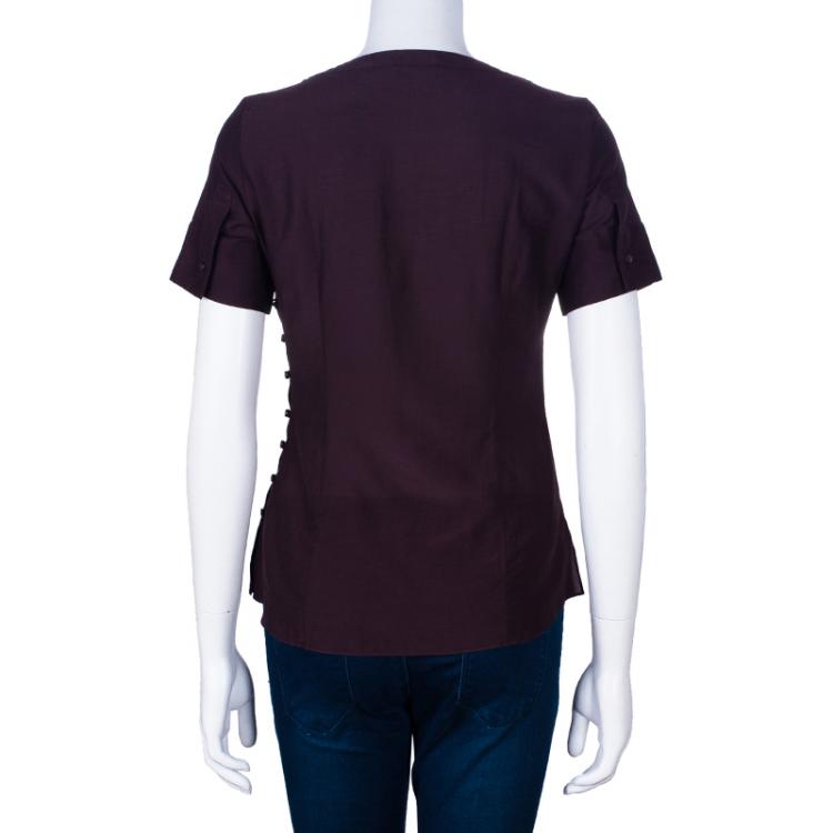 Pre Owned Celine Burgundy Short Sleeve Top S