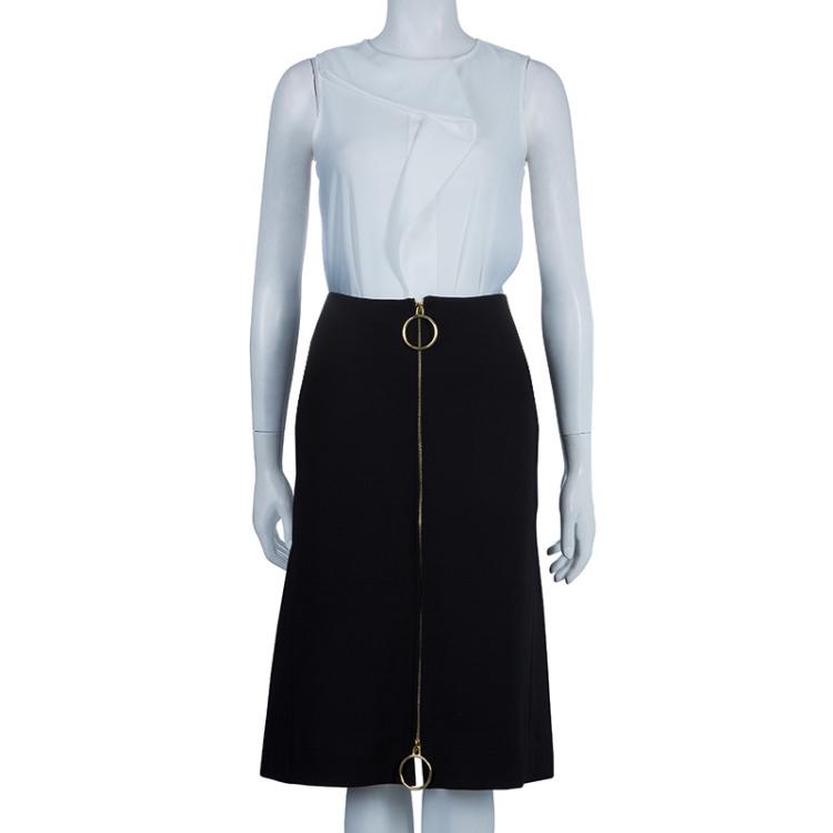 Celine Black Zip Detail A-Line Wool Skirt M Celine | TLC