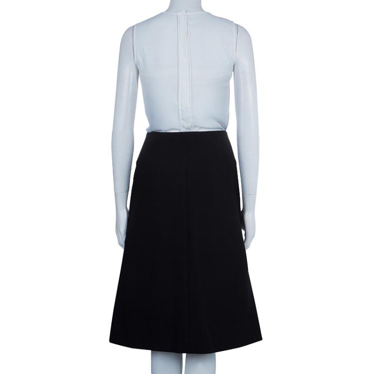 Pre Owned Celine Black Zip Detail A-Line Wool Skirt M